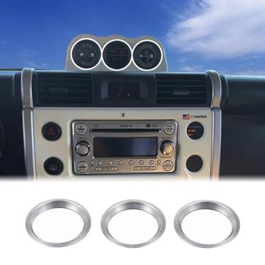 Imagem de Aunginsy Tampa decorativa do anel do painel do console central do carro compatível com Toyota FJ Cruiser 2007-2024 carro liga de alumínio relógio cronômetro bússola anel guarnição acessórios