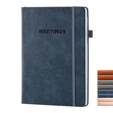 Imagem de Caderno de reunião de capa dura para trabalho com itens de ação, caderno de planejador de projetos para anotações, organizador de agenda de notas de reunião/escritório para homens e mulheres, 100 folhas (200 páginas) 17,78 cm x 25,4 cm azul