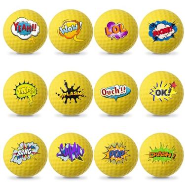 Imagem de Mile High Life Bolas de golfe de prática, pacote com 12 bolas de espuma, bolas de golfe de padrões exclusivos, presente de golfe inovador para homens, mulheres (amarelo)