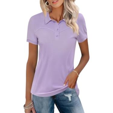 Imagem de TFSDOD Camisas de golfe femininas gola manga curta camiseta leve com absorção de umidade polo casual 3 botões roupas de golfe, Roxa, G