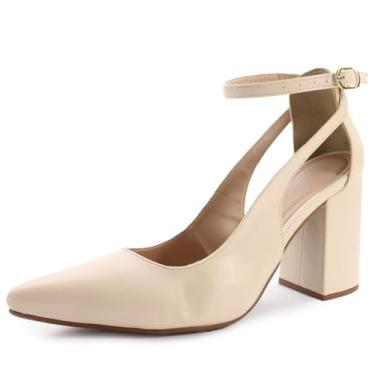 Imagem de Scarpin Re&Ton Salto Grosso Confortável Fivela Feminino SC9 (Bege, BR, Adulto, Numérico, 35)