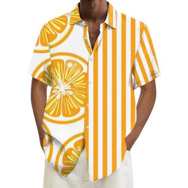 Imagem de Camisa masculina casual solta manga curta camisa de praia justa manga longa camisas para homens, Laranja, GG