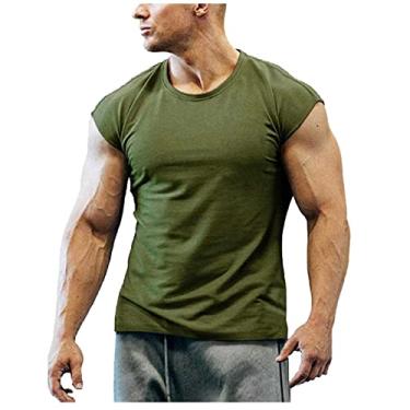 Imagem de Camiseta regata canelada lisa para academia masculina verão outono gola canoa colete masculino 2024 ajuste regular, K-443 Verde limão militar, XXG