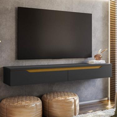 Imagem de Nicho Suspenso Uno P/ Tvs até 55 Polegadas 160cm 2 Portas Preto/Cedro- Olivar Móveis