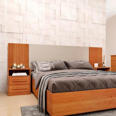 Imagem de Cabeceira Casal Barcelona com Mesa de Cabeceira Cinamomo/Off White - Tcil Móveis