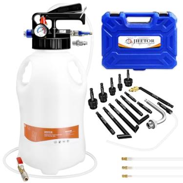 Imagem de JIFETOR Kit de ferramentas de extrator e dispensador pneumático de bomba de fluido de transmissão, conjunto de latas de óleo de 10L ATF e de enchimento de óleo de evacuador com adaptadores ATF de 15 peças, mangueira de 1 m para transferência de fluidos de garagem e loja de óleo de engrenagem