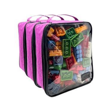 Imagem de Kit 3 Organizador Brinquedos Zíper Empilhável Bloco Montar Necessaire Multiuso Premium - bubag (Pink)