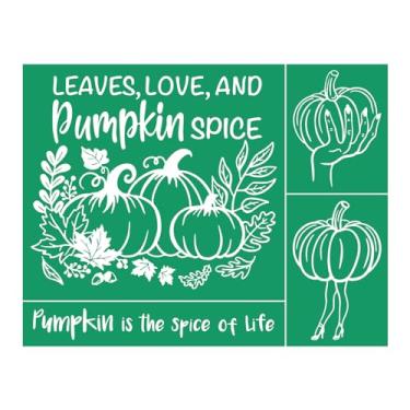 Imagem de DGAGA Estêncil de tela de seda Pumpkin Spice, reutilizável, autoadesivo, giz, transferências de serigrafia de outono para pintura em madeira, artesanato, kit iniciante de impressão de tela de outono