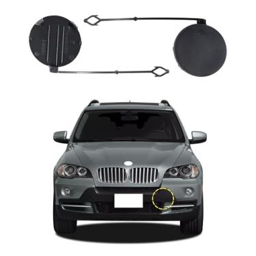 Imagem de Goholy Tampa do gancho de reboque do para-choque dianteiro do carro compatível com BMW X5 E70 2006 2007 2008 2009 2010 51117159589 51117159590 Tampa de olhal de reboque lado esquerdo do motorista