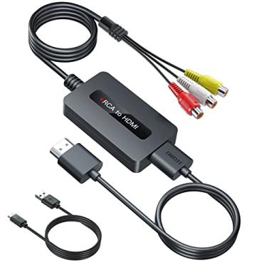 Imagem de TIXILINBI Conversor de cabo fêmea RCA para HDMI com cabos, adaptador AV composto CVBS, interruptor de saída Full HD 720P/1080P para N64/PS2/Wii