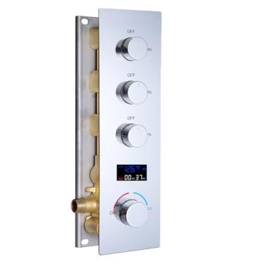 Imagem de AYIVG Válvula de chuveiro LED de latão sólido 3 vias válvula misturadora de desvio de chuveiro banheira banheiro chuveiro válvula de substituição de equilíbrio de pressão com desviador cromado