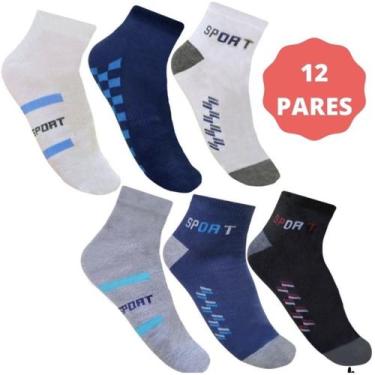 Imagem de Kit 12 Pares Meia Masculina Cano curto Soquete Mesclada Tamanho 38 ao 