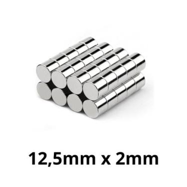 Imagem de Kit 50 Peças Imã Neodímio Disco Magnético N35 12,5 x 2 mm Super Forte 