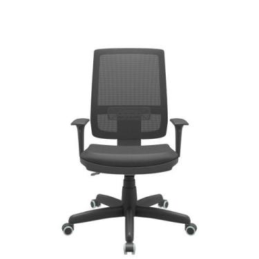 Imagem de Cadeira Brizza Tela Presidente Braço Regulável Vinil Preto - Plaxmetal