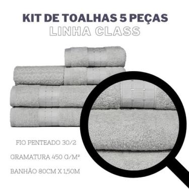 Imagem de Jogo de Banho 5 peças Toalha Banhão 100% Algodão Grossa Detalhe Decora