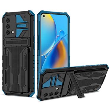Imagem de Bohefo Capa para Oppo A74 4G/Oppo F19/Oppo A95 4G/Reno 6 Lite CHP2219 Capa com carteira removível para cartão, suporte integrado à prova de choque capa protetora para celular para Oppo A74 4G azul