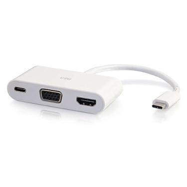 Imagem de Conversor adaptador C2G 26885 USB-C para HDMI e VGA com entrega de energia - Branco - Adaptador de vídeo externo - USB-C - D-sub, HDMI - Branco