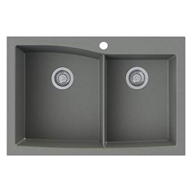 Imagem de Transolid GTDW3322-17-1 Genova SilQ Granito 1 furo duplo de montagem dupla, 83,8 cm C x 55,8 cm L x 25 cm A, cinza