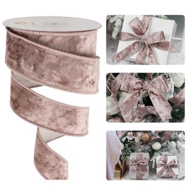 Imagem de HUIHUANG Fita de veludo rosa com fio de 3,8 cm, fita de veludo rosa empoeirada para embrulho de presente, árvore de Natal, laços, grinaldas, guirlanda, decoração de casamento, decoração de casa, artesanato - contínuo 10 jardas/rolo
