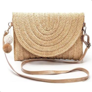 Imagem de Bolsa de Palha Pequena Acessório De Verão Praia Piscina Alça Transvers