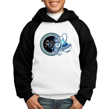 Imagem de Moletom Infantil Signo Aquário Astrologia - Foca na Moda, Branco, Pret