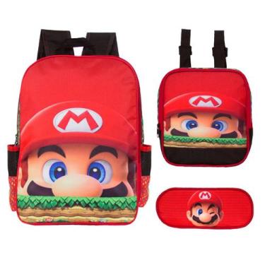 Imagem de Kit Mochila Escolar Infantil Costas Super Mario Resistente - TOYS 2U