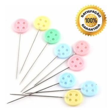 Imagem de 50 Alfinetes Cabeça Botão Cores Patchwork Costura Aplique - NoBrand, P