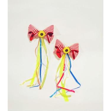 Imagem de Par De Laço Presilha De Cabelo Flor Para Festa Junina Xadrez - novuus