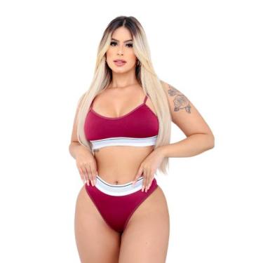Imagem de Conjunto Top Sutiã Sem Bojo E Calcinha Fio Microfibra - LA CASA, Vinho