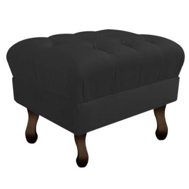 Imagem de Puff Retrô Capitonê Decorativo  Pé em Madeira Sala de Estar Recepção E