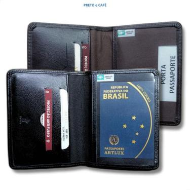 Imagem de Kit Porta Passaportes Couro Legitimo Premium 2 Unidades - ARTLUX, Pret