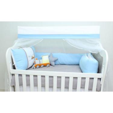 Imagem de Kit de Berço Pop - 10 Peças - Bebê Pelúcias e Enxovais, Trenzinho Azul