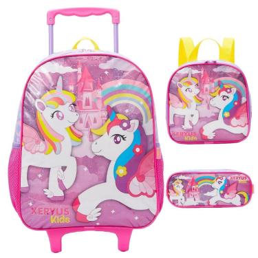 Imagem de Kit Mochila de Rodinha Lancheira Estojo Xeryus Unicórnio
