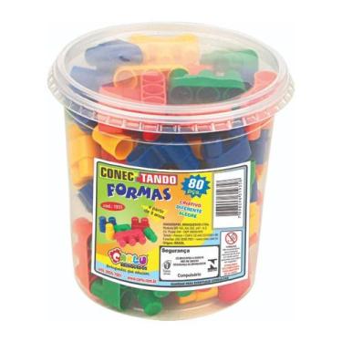 Imagem de Pote conectando formas peças de montar coloridas 80 peças - BRINQUE E 