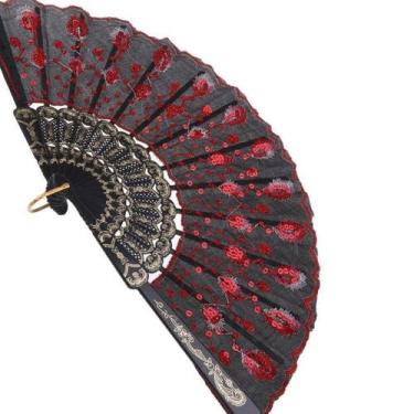 Imagem de Leque Luxo Preto Religioso Apresentação Cor Eventos Pomba Gira Cigana 