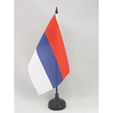 Imagem de Bandeira de mesa civil da Sérvia AZ Flag de 12,7 x 20,3 cm – Bandeira de mesa sem braços 21 x 14 cm – Bastão de plástico preto e base