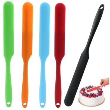 Imagem de Unlorspy 5 espátulas raspadoras de gel de sílica, 24 cm, espátulas de manteiga de creme de bolo, espátulas antiaderentes de borracha de silicone com cabo longo (verde/laranja/vermelho/azul/preto)