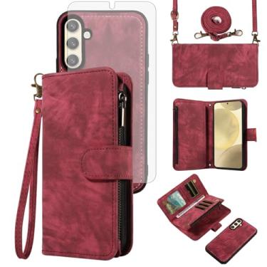 Imagem de Asuwish Capa de celular para Samsung Galaxy S24 5G carteira magnética com zíper com protetor de tela de vidro temperado alça de pulso transversal flip porta-cartão de crédito bolsa S 24 24S G5