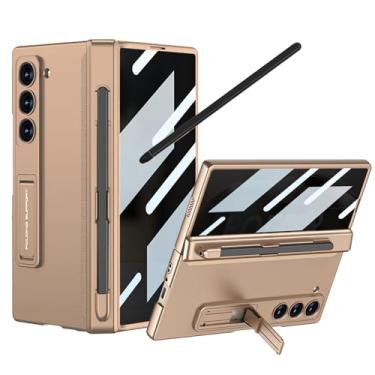 Imagem de YQODSZ Capa para Samsung Galaxy Z Fold 6 2024 com protetor de tela de privacidade, [S Pen Holder & Stylus] Z Fold 6 Anti-Spy Capa protetora com suporte de proteção de dobradiça para Z Fold 6 ouro rosa