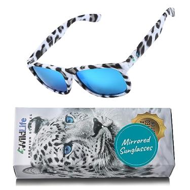 Imagem de Sleep ZM Snow Leopard Print Inspired Polarized Sunglasses with Sea Blue Mirrored Lens Help Save Snow Leopards and the Planet