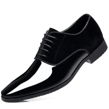 Imagem de TBDZBXT Sapato social masculino de couro envernizado clássico de veludo com cadarço, Preto, 46