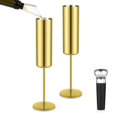 Imagem de Qtencas Pacote com 2 taças de champanhe de aço inoxidável, taças de champanhe isoladas, conjunto de 2, taças de champanhe inquebráveis de 170 g, presentes para festa, casamento, aniversário, Natal,