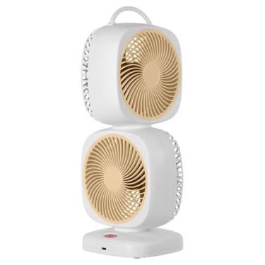 Imagem de Wswqop Ventilador giratório de camada dupla recarregável ventilador de mesa portátil para quarto, Amarelo