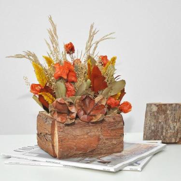 Imagem de Arranjo de flores naturais desidratadas cachepô de madeira rústico - B