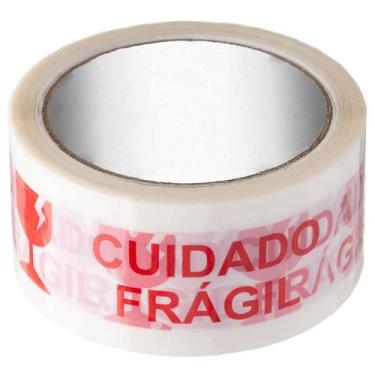 Imagem de Fita adesiva branca com estampa vermelha Cuidado Frágil 100 metros - A