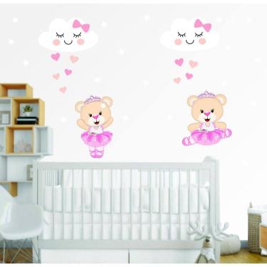 Imagem de Adesivo De Parede Para Meninas Ursinha Bailarina E Nuvens