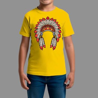 Imagem de Camisetas Infatil Básica Casual Confortável Gola Redonda Cabeça Penas 