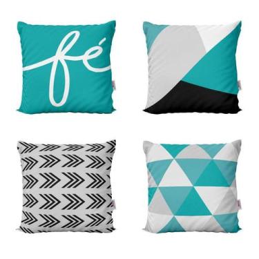 Imagem de Almofadas Decorativas Azul Turquesa Geometricas Fé Para Sofá 40x40 - N