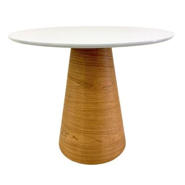 Imagem de Mesa De Jantar Redonda 110 Cm Tampo Laca Branca Base Freijó Horizontal