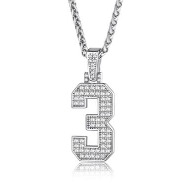 Imagem de GoldChic Jewelry Colar de números para homens, colar de corrente com números brilhantes pingente de diamante simulado de hip hop com corrente de tênis Spiga Correntes, 56+5cm(22''+2''),